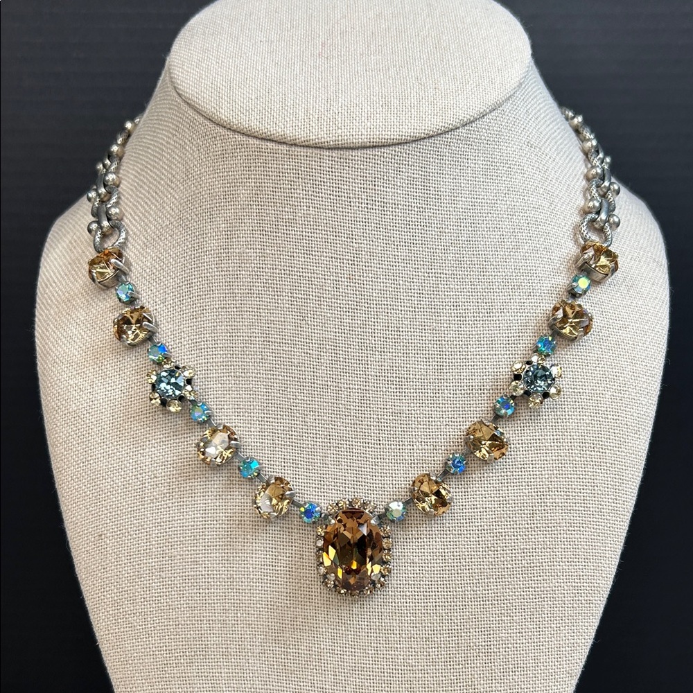 Mariana Elegant Brown And Blue Custom Swarovski Crystal Necklace 225$